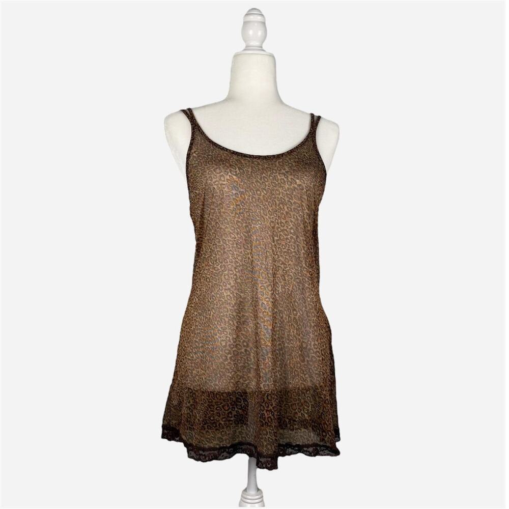 brown cheetah print sheer slip dress lingerie - small Victoria’s Secret
